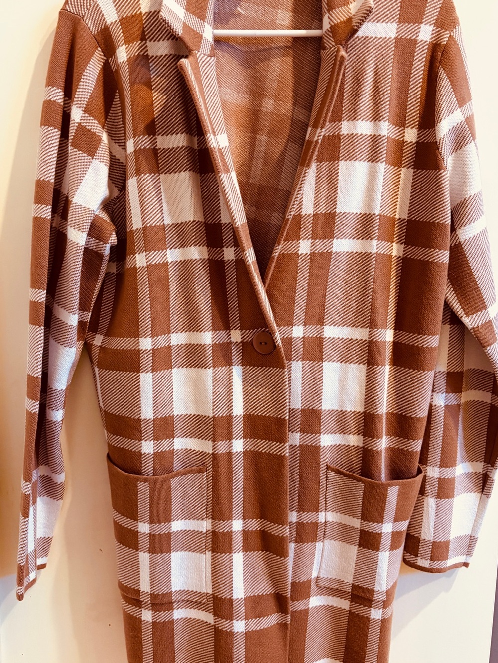Christian Siriano Brown and Cream Plaid Knit light weight jacket